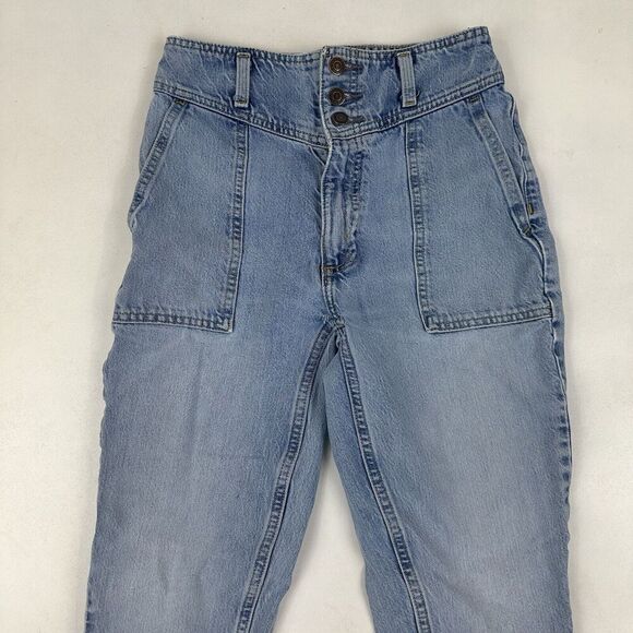 Abercrombie & Fitch 24 / 00 A&F Mom Jean Denim Blue High Rise Cut-Off Light Wash - Picture 3 of 11